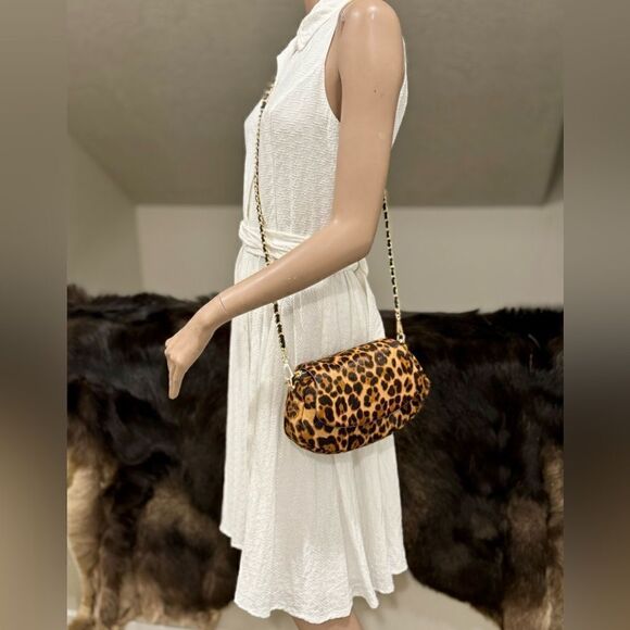 Leopard Print Handmade Real Hair-on Horsehide Fold Over Flap Bag/Crossbody - Picture 8 of 16